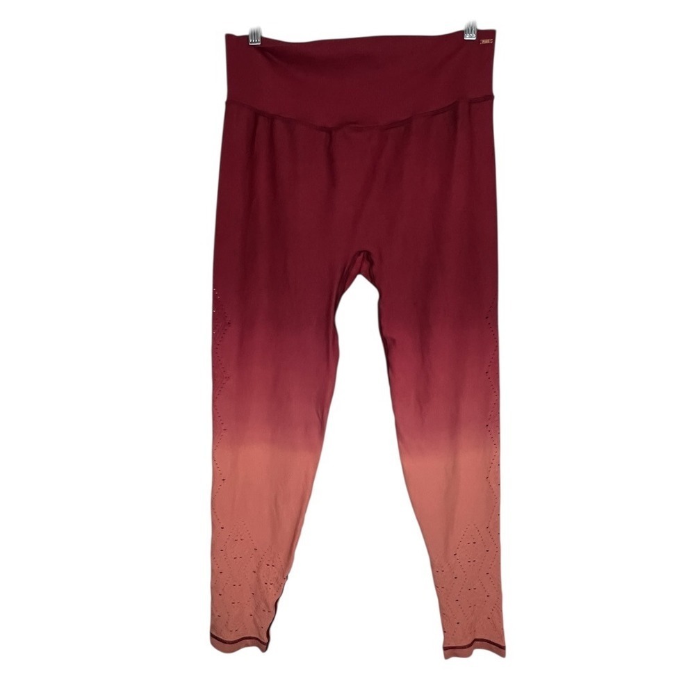 PINK Victoria's Secret Active Ombre Pointelle Leggings Burgundy Peach  - Size XL